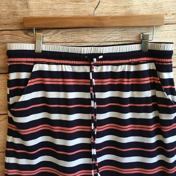 SUNDAY SOFT KNIT SKIRT IN NAVY AND CORAL STRIPES - Picture 2 of 5